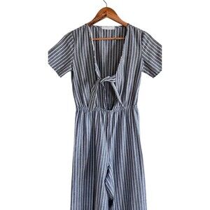 Potter's Pot Cropped Jumpsuit Blue Striped  Nautical  Wide Leg Women's Small